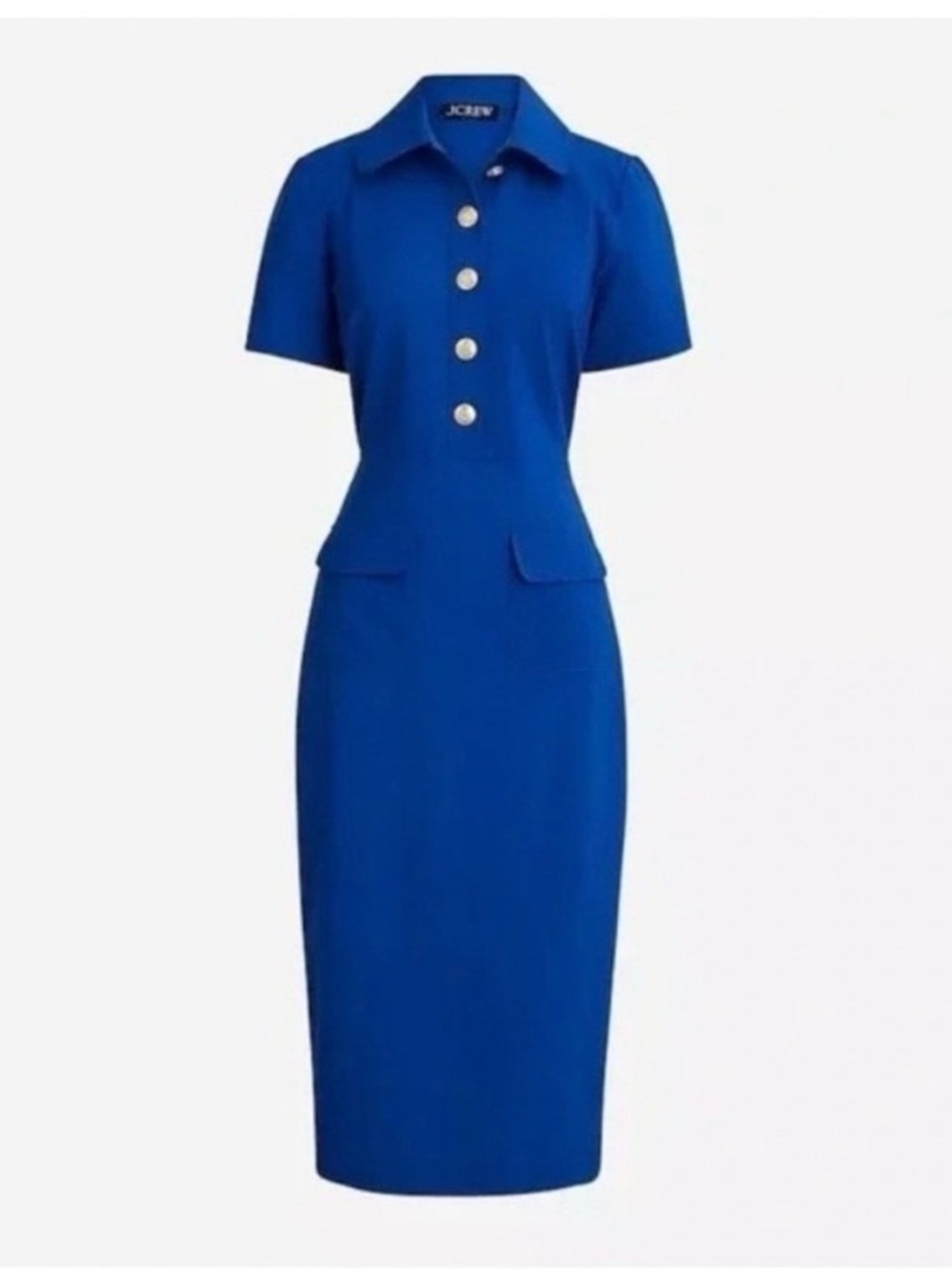 J. Crew Cobalt Short-Sleeve Sheath Dress with Button Front
